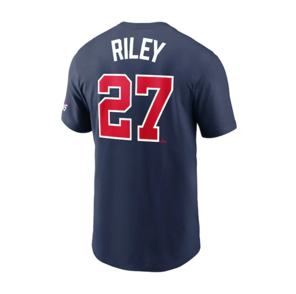 Nike Atlanta Braves #27 Riley Men’s Navy T-Shirt – WS Champion