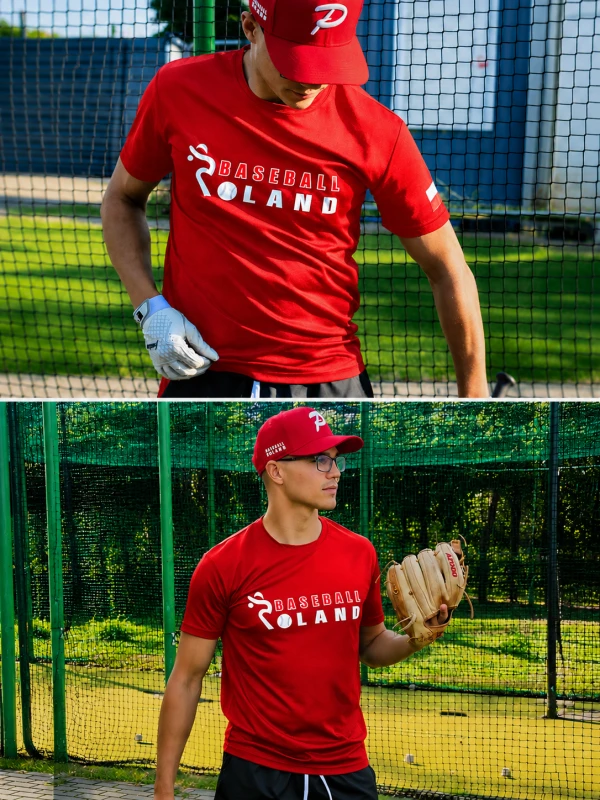 Koszulka Męska Baseball Poland Czerwona