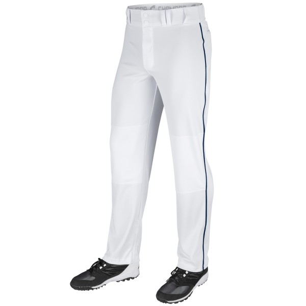 BP91U Champro Triple Crown Open Bottom Youth White Baseball Pants with Navy Pipe