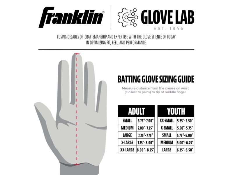 Franklin Digitek Hi-Lite Batting Gloves Size Guide